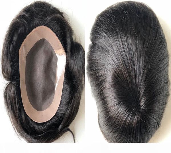 

mono с pu периметр мужчины toupee самые продаваемые черный необработанные волос бразильское человеческого шелковистый волос straight тупею д, Black
