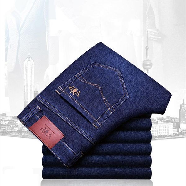 

the new men's jeans men's baggy straight barrel elastic business casual trousers, Blue