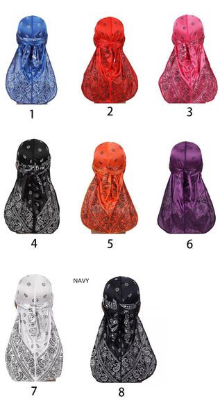 

men durag hip-hop bandanna cap rapper turban hat silky headband floral du-rag headwear chemotherapy cap amoeba pirate hat, Blue;gray