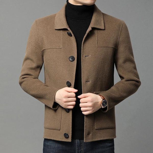 

double-sided new cloth coat male brief paragraph 2020 autumn/winter jackets men's british wool coat, Black