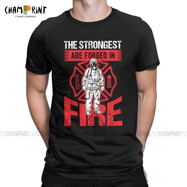 

sport men firefighter strongest forged in fire t shirts birthday gift for fireman pure cotton clothing novelty tees birthday t-shirts