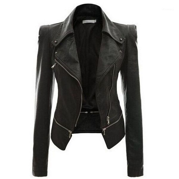 

2019 autumn women faux leather jacket gothic black goth motorcycle jacket zippers long sleeve female pu faux leather jackets1
