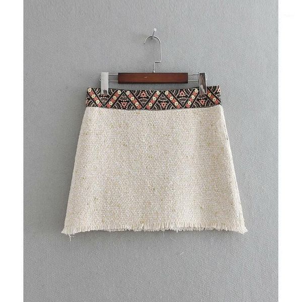 

2018 new women vintage high waist ethnic embroidery woolen pencil skirt slim short back zipper skirts mini skirt qun1071, Black