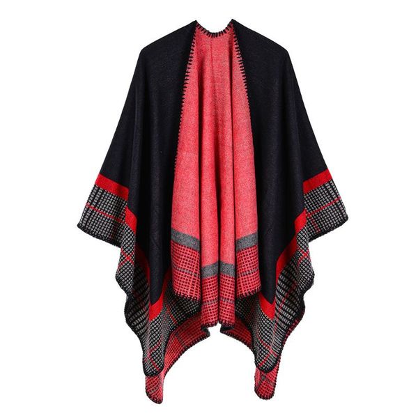 

shawls quality oversized reversible reversed women winter knitted cashmere poncho capes shawl cardigans sweater coat, Blue;gray