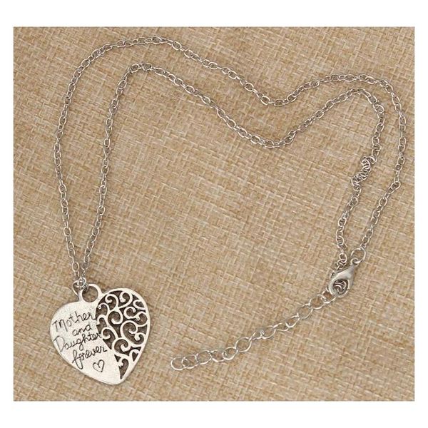 

hollow out charm fashion jewelry "mother and daughter forever love" necklaces charm heart family gift pendant sqcfha new_dhbest, Silver