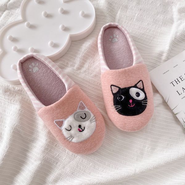 

millffy lovely pink cat slipper cartoon animal plush slippers female winter warm cute soft girl winter home woman slipper x1020, Black