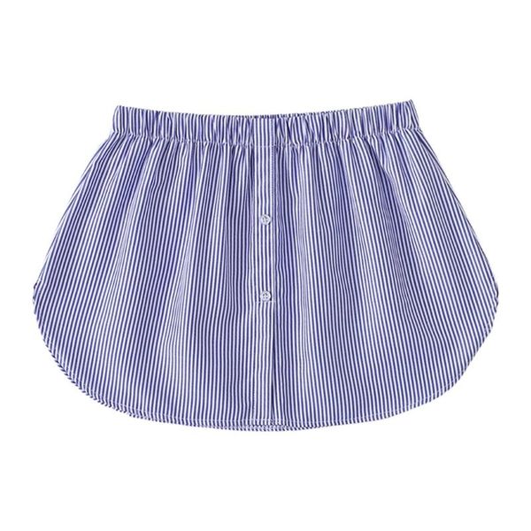 

women layered decorative skirt blue stripes print flare curved false fake hem buttons elastic waist detachable apron, Black