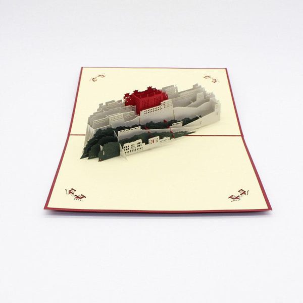 

3d лазерная резка ручная резьба по дереву китай тибет потала бумаги приглашение поздравительные открытки открытка творческий подарок туризм