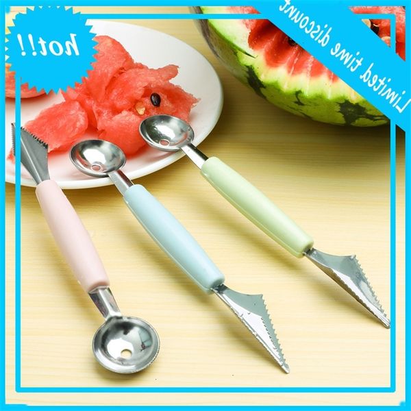

double head stainless steel plate corrugated knife watermelon ball digger fruit carving device