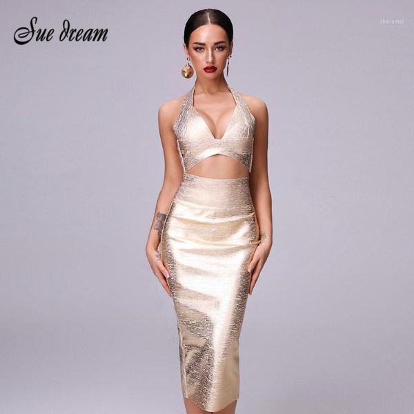 

autumn 2 two-piece bandage dress 2020 new gold v-neck cross and high waist bandage christmas dress1, Black;gray