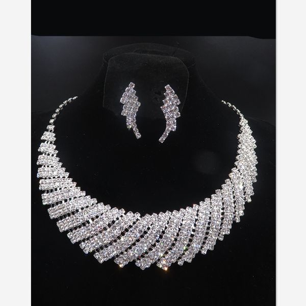 

bridal austrian crystal necklace and earrings jewelry set gifts fit with wedding dress, Silver