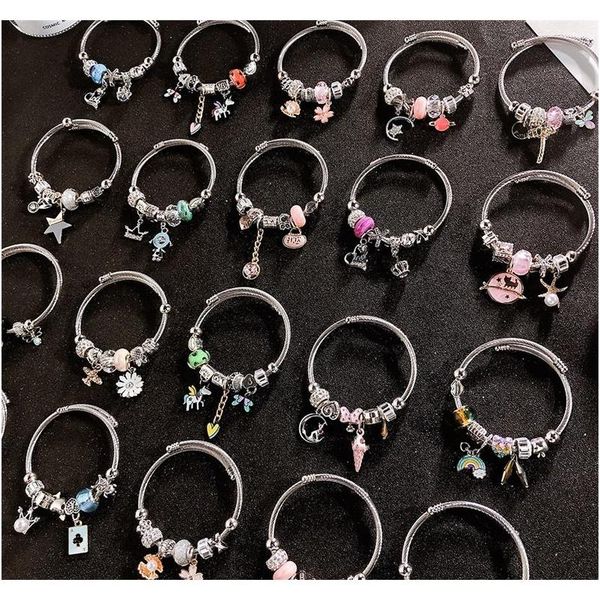 

diy european beads crystal stainless steel charm bracelets for women royal crown beads star butterfly heart sunflowe jllwzr yy_dhhome, Black