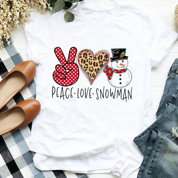 

women lady snowman leopard 90s cartoon short sleeve merry christmas tshirt female graphic clothes shirt t tee t-shirt, White