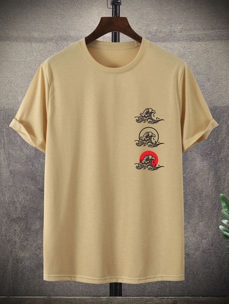 

men sun & wave print tee m3ez#, White;black