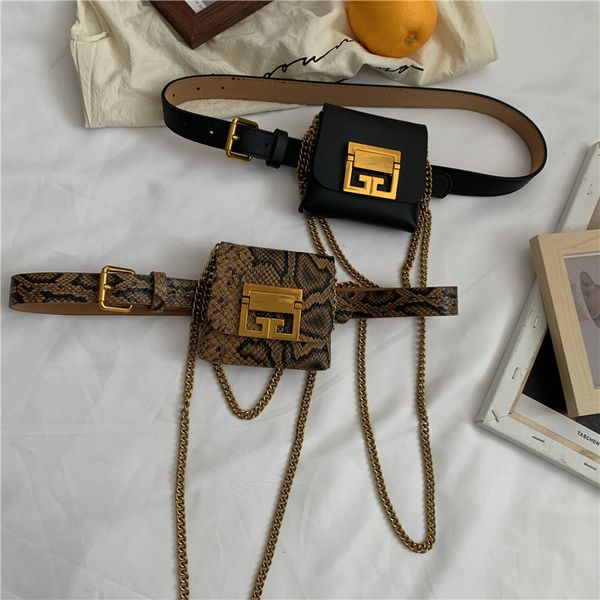 

snakeskin women's chain bag with sweater overcoat belt waist pack, Black;brown