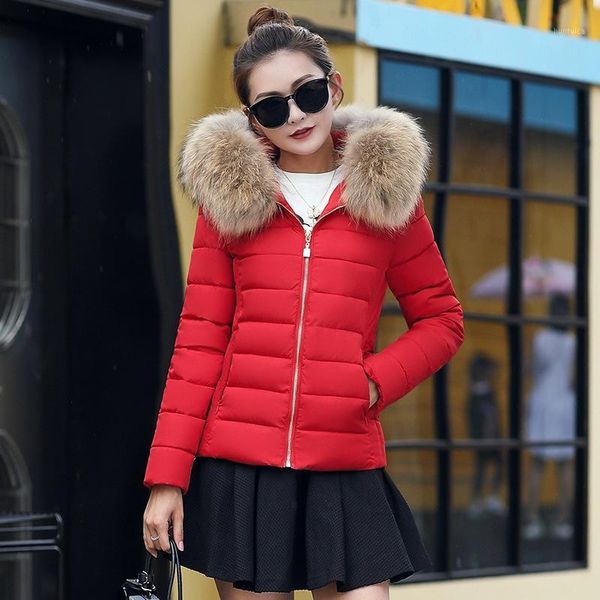 

zogaa female warm winter jacket 2019 fashion women hooded fur collar down cotton coat solid color slim large size female coat1, Black
