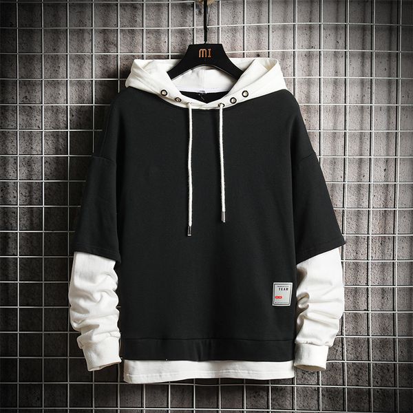 

fashion men's sweatshirts patchwork hooded man hoodies white black gray kg-476