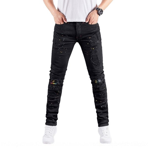 

lknhj motorcycle fashion elastic black leggings miscellaneous stitching paint men's elastic denim motorcycle new jeansjeans and jeans f, Blue