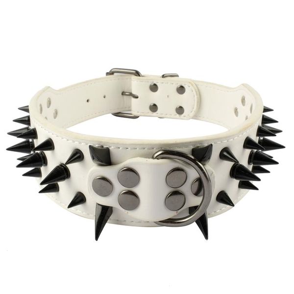 

black spikes white leather dog harness collar and leash set heavy duty for boxer blac bbydfa