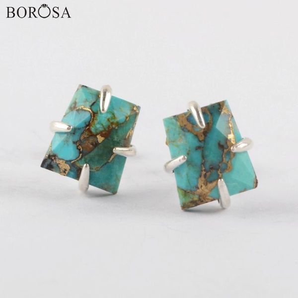 

stud 92.5% pure silver plated earrings natural turquoises moonstone labradorite women gems girl studs, Golden;silver
