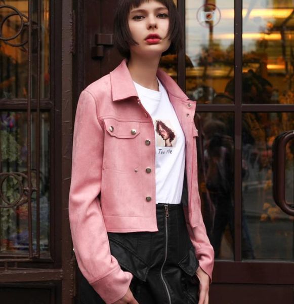 

2020 autumn new slim small single breasted suede jackets ladies short versatile locomotive european pu leather jacket f881, Black