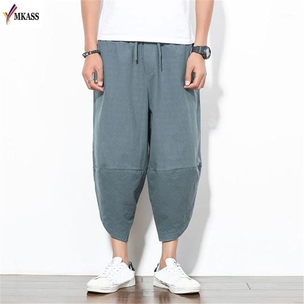 

2018 boho harem pants streetwear mid waist loose leisure hip hop pants drawstring mens linen harem harajuku1, Black