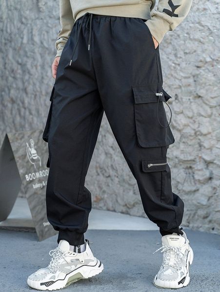 

men drawstring slant pocket cargo pants r6iw#, Black