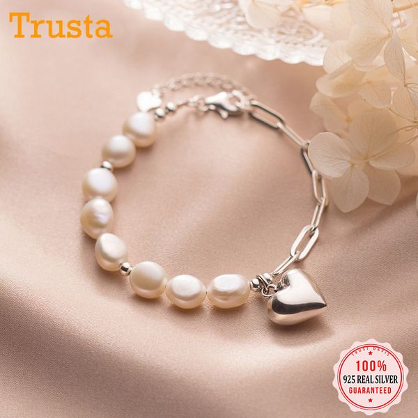 

trustdavis luxury 925 sterling silver sweet baroque pearl heart chain bracelet for women sterling silver wedding jewelry da804 1028, Black