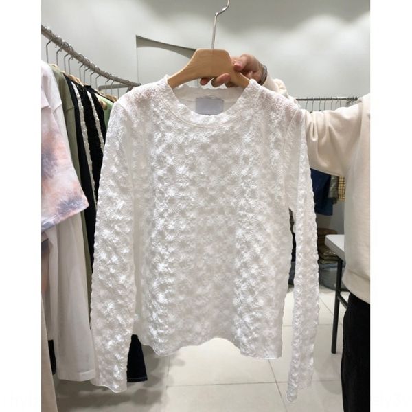 

south korea east gate 2020 autumn new solid color round neck long sleeve t-shirt women's fashion loose versatile pullover pullover pull, White