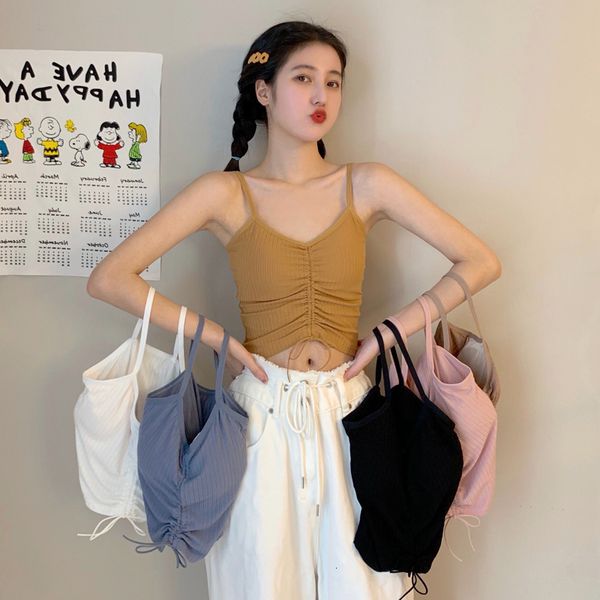 

2021 new 6-color candy ladies thin sleeves summer elastic lace up the cultures bra women's vest (c1530 zmoy, White