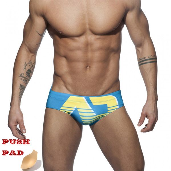 

printing swimwear men shorts low waist swimming trunks quick dry fashion swimsuit push pad briefs bathing beach wear surf, Black