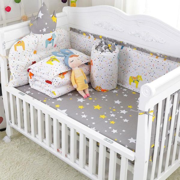 

bedding sets quality cotton baby set cute pattern infant bron crib with elastic bumpers bed sheet quilt 7pcs/set