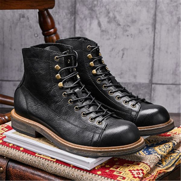 Militär Männer Stiefel Punk Stil Echtes Leder Stiefeletten Vintage Mann Design Schuh p20d50