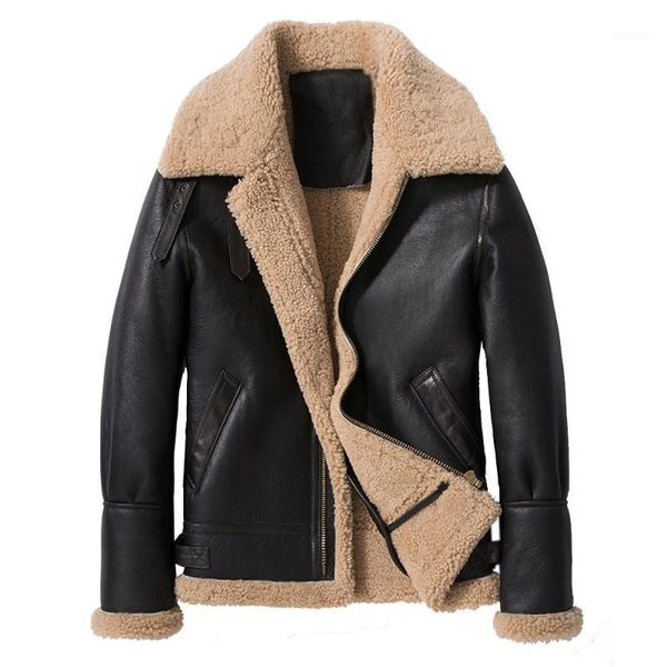 

sani 2020 new fashion sheepskin fur shearling jacket black thick genuine leather slim warm winter fur coat real1