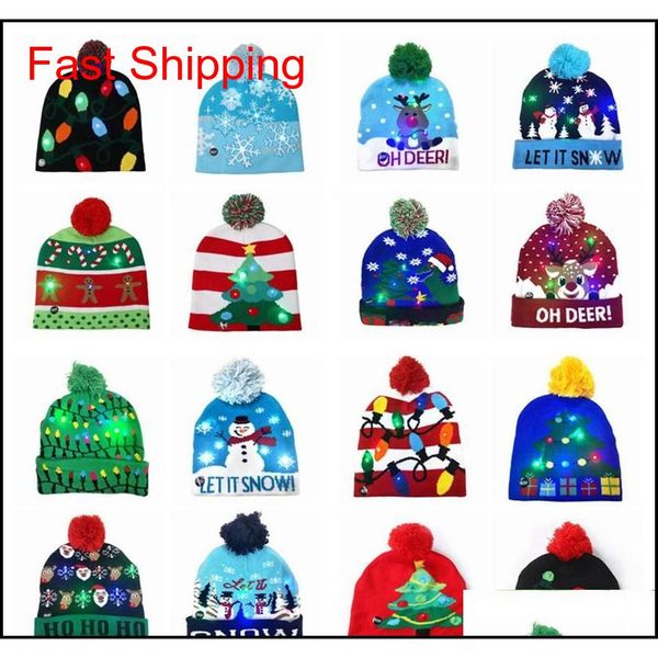 

16 style led christmas halloween knitted hats kids baby mom 20*21cm winter warm beanies pumpkin snowmen crochet caps zza 8qlqn