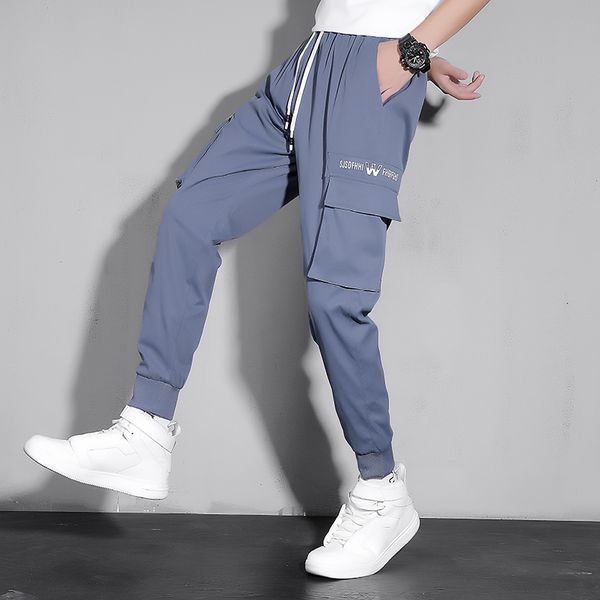 

new 2021 spring autumn ny pencil casual fashion pants blue white hip hop men's harem trouers streetwear punk oversized jrrp, Black