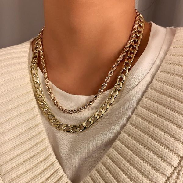 

chains goth choker necklace for women harajuku gothic aesthetic winter sweater neck layered couple pendants jewelry accessories, Silver