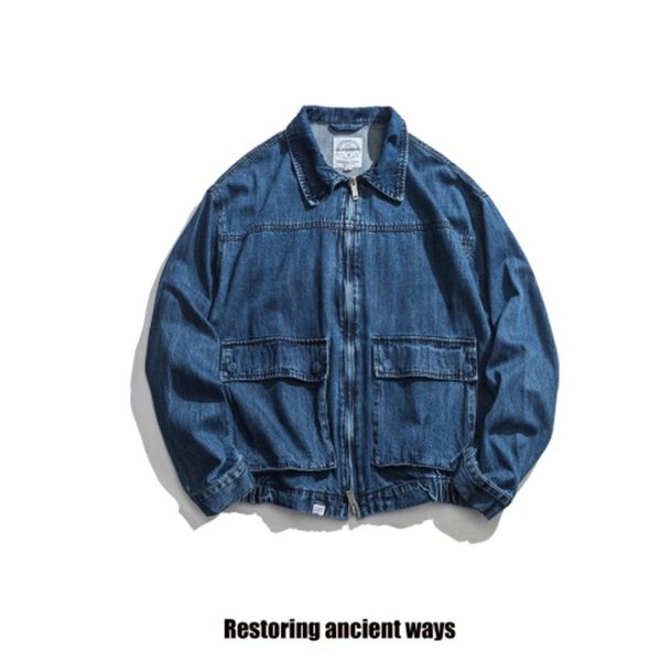 

2021 new men's locomotive grand denim washed bag of men cotton jacket blue clothing mode ds560329 ffsy, Black;brown