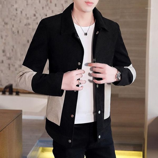 

new men's fashion outwear casual patchwork jacket two-color stitching clothing men's cardigan male quality slim streetwear l541, Black;brown