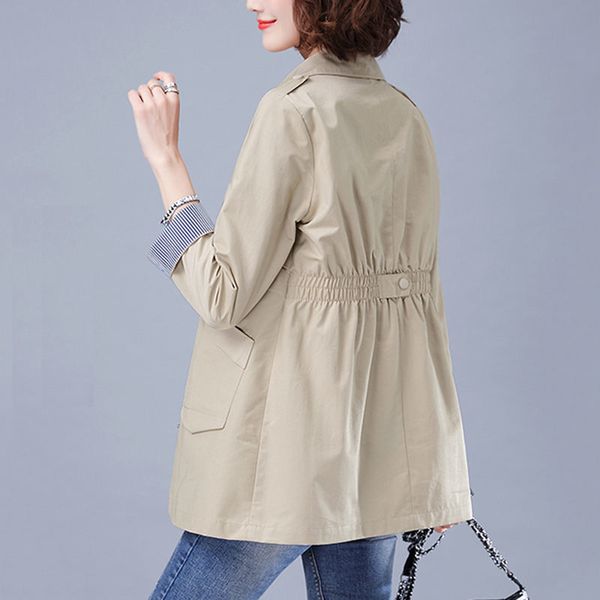 

plus size 4xl spring jacket windbreaker women's mid-length 2020 autumn new light coat single breasted slim female outerwear r335 1028, Tan;black