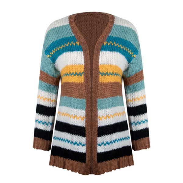 

striped khaki women's cardigan loose fit long sleeve knitted sweater coat women autumn winter 2020 daily ladies jumper, White;black