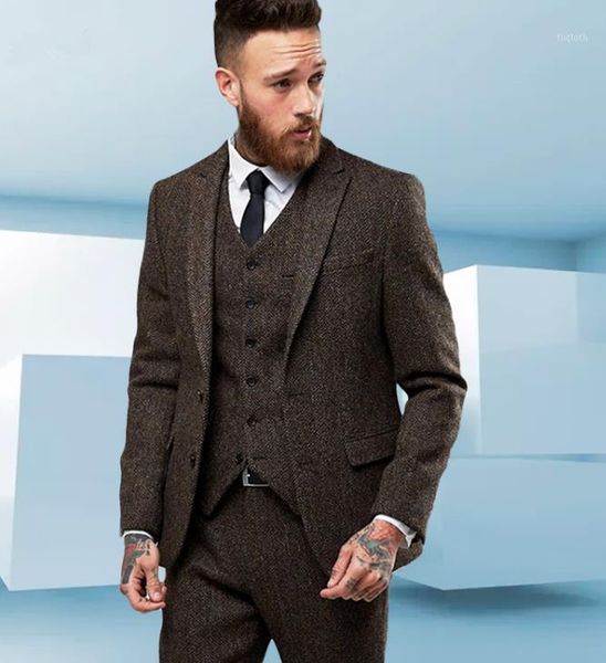 

custom made tweed wool brown men suit british style modern blazer skinny fit men business formal suit 3pcs(jacket+vest+pants)1, White;black