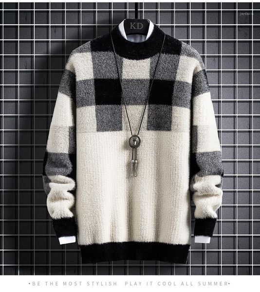

2020 new winter cashmere turtleneck sweater men fashion plaid male pullovers thick warm mens christmas sweaters 1, White;black