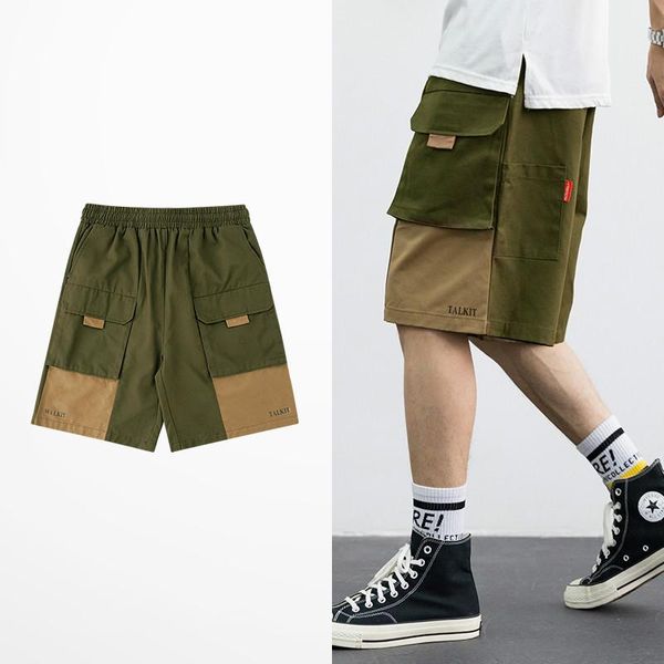 

men's shorts japanese camouflage green yellow patchwork cargo men high street dark souls streetwear big pockets hip hop, White;black