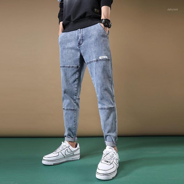 

patchwork baggy jeans men blue loose pencil pants summer hip hop streetwear denim trousers1