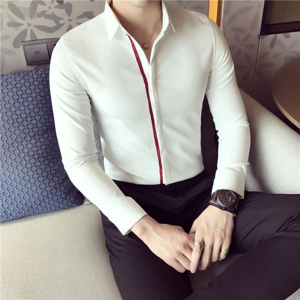 

plus size 5xl-s simple men tuxedo shirt long sleeve fashion 2021 spring new slim fit streetwear/club/prom casual formal blouses, White;black