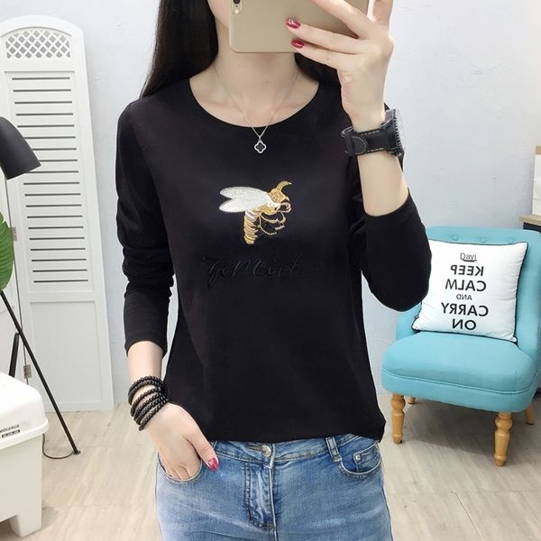 

otsum новые вышитые мультфильм хлопка с длинным рукавом зимы для женщин u1rvo осень футболки футболки и базы 2020 в, White