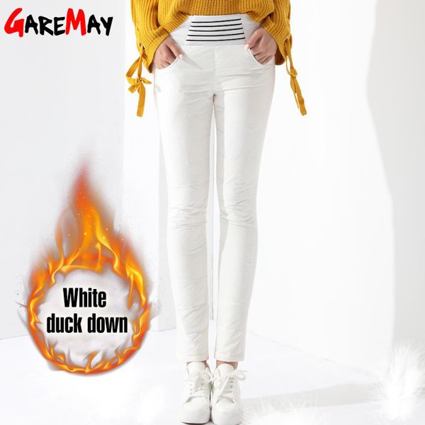 

warm women's trousers winter 2020 new winter pants women white color high waist duck down pants for women female thick garemay lj201201, Black;white