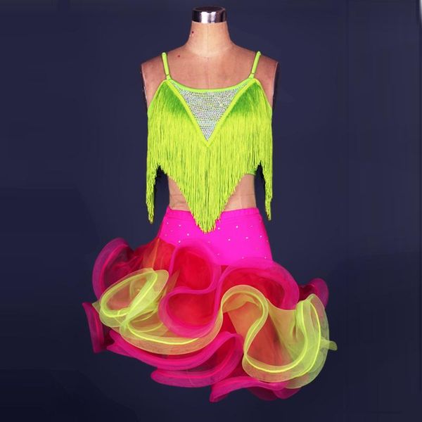 

stage wear customize latin dance costume skirt women competition performance suits, Black;red