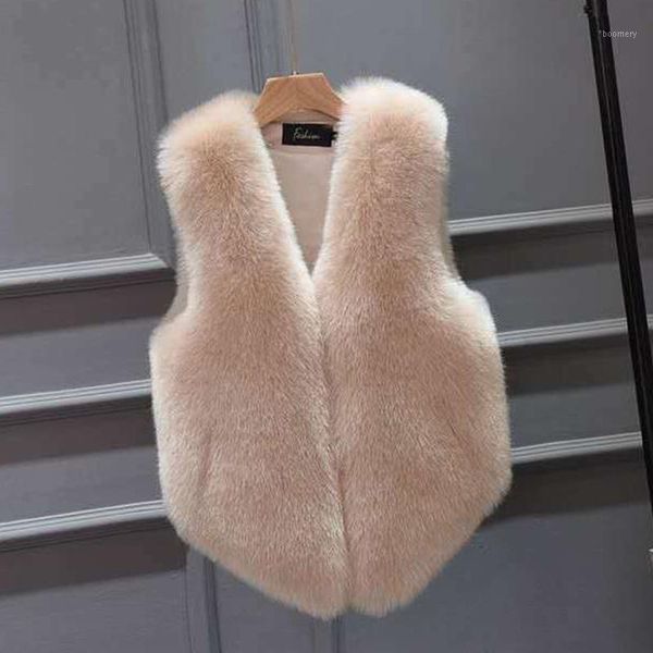 

new autumn winter thick warm faux fur vest women fashion v-neck short fur coat casual slim sleeveless furry female waistcoat1, Black